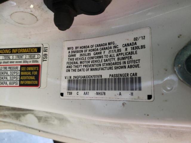 Photo 10 from auction – 2012 HONDA CIVIC SI with VIN 2HGFG4A53CH701978