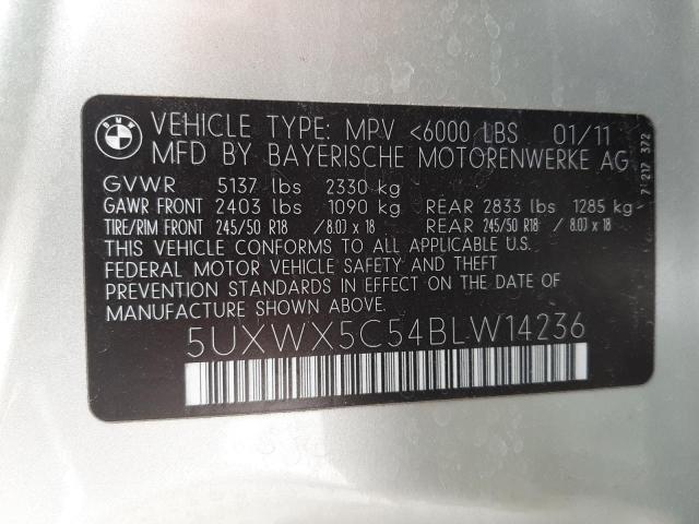 Photo 10 from auction – 2011 BMW X3 XDRIVE2 with VIN 5UXWX5C54BLW14236