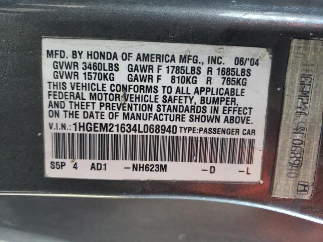 Photo 10 from auction – 2004 HONDA CIVIC LX with VIN 1HGEM21634L068940