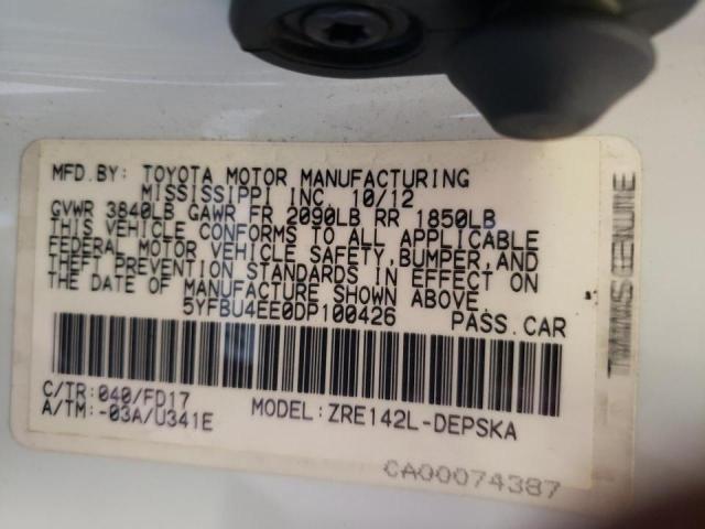 Photo 10 from auction – 2013 TOYOTA COROLLA BA with VIN 5YFBU4EE0DP100426