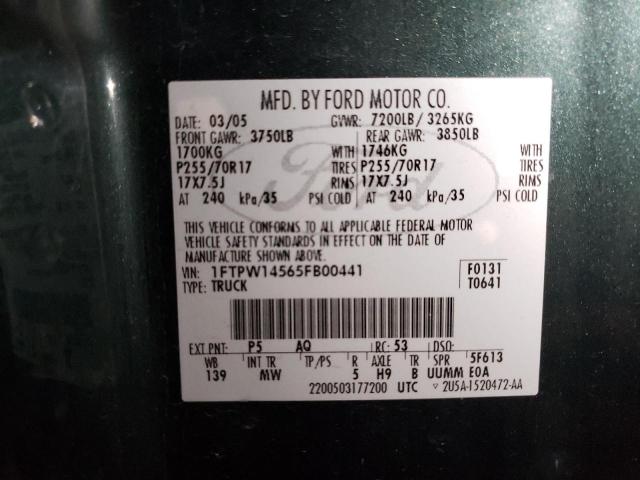 Photo 10 from auction – 2005 FORD F150 SUPER with VIN 1FTPW14565FB00441