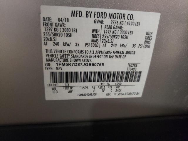 Photo 10 from auction – 2018 FORD EXPLORER X with VIN 1FM5K7D87JGB50765