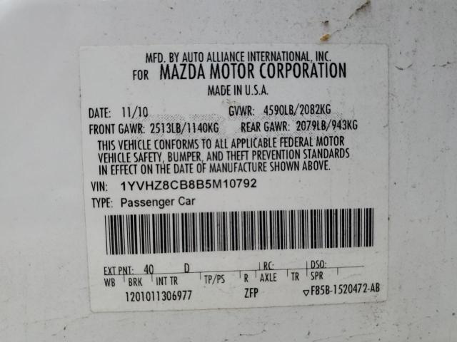 Photo 10 from auction – 2011 MAZDA 6 S with VIN 1YVHZ8CB8B5M10792