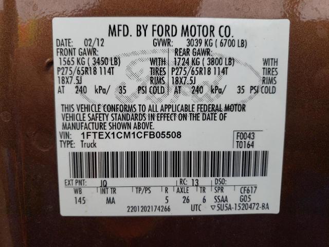 Photo 10 from auction – 2012 FORD F150 SUPER with VIN 1FTEX1CM1CFB05508