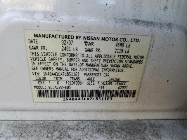 Photo 10 from auction – 2007 NISSAN MAXIMA with VIN 1N4BA41EX7C851163