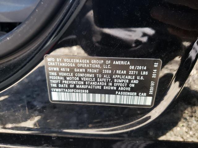 Photo 10 from auction – 2015 VOLKSWAGEN PASSAT SE with VIN 1VWBT7A30FC002935