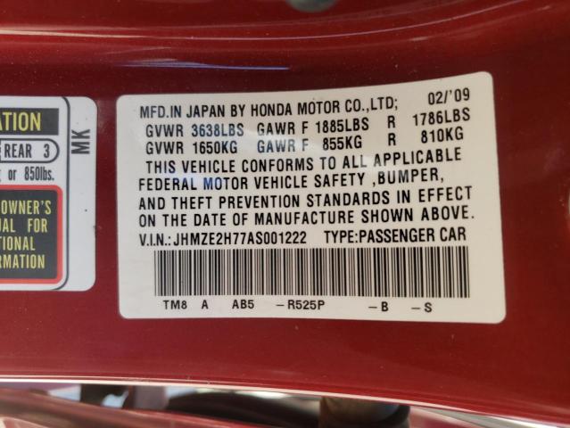 Photo 10 from auction – 2010 HONDA INSIGHT EX with VIN JHMZE2H77AS001222