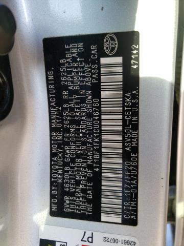 Photo 10 from auction – 2012 TOYOTA CAMRY BASE with VIN 4T1BF1FK1CU046760