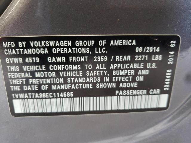 Photo 10 from auction – 2014 VOLKSWAGEN PASSAT S with VIN 1VWAT7A38EC114585