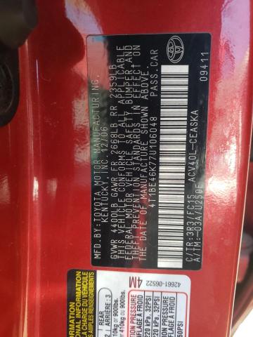 Photo 10 from auction – 2007 TOYOTA CAMRY CE with VIN 4T1BE46K77U106048