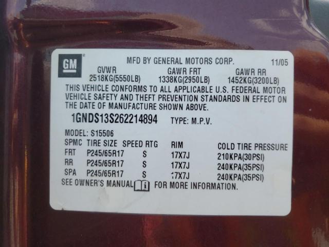 Photo 10 from auction – 2006 CHEVROLET TRAILBLAZE with VIN 1GNDS13S262214894
