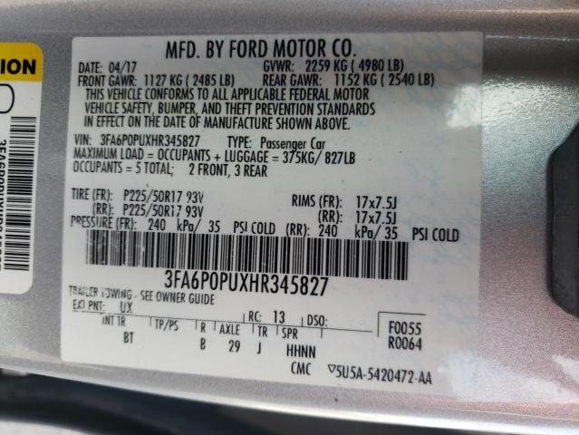 Photo 10 from auction – 2017 FORD FUSION SE with VIN 3FA6P0PUXHR345827