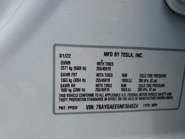 Photo 10 from auction – 2022 TESLA MODEL Y with VIN 7SAYGAEE5NF364824