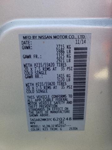 Photo 10 from auction – 2015 NISSAN PATHFINDER with VIN 5N1AR2MM3FC620248
