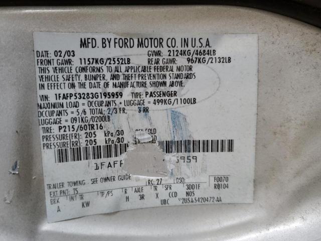 Photo 10 from auction – 2003 FORD TAURUS SE with VIN 1FAFP53283G195959