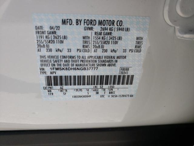 Photo 10 from auction – 2022 FORD EXPLORER X with VIN 1FMSK8DH6NGB37777