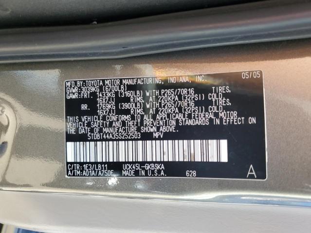 Photo 10 from auction – 2005 TOYOTA SEQUOIA SR with VIN 5TDBT44A35S252503