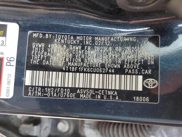 Photo 10 from auction – 2012 TOYOTA CAMRY BASE with VIN 4T1BF1FK6CU062744