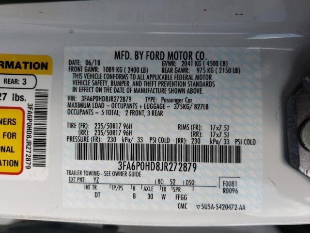 Photo 10 from auction – 2018 FORD FUSION SE with VIN 3FA6P0HD8JR272879