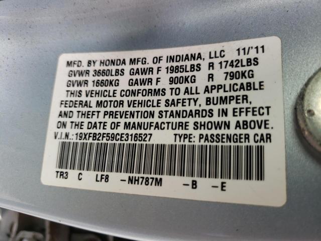 Photo 10 from auction – 2012 HONDA CIVIC LX with VIN 19XFB2F59CE316527