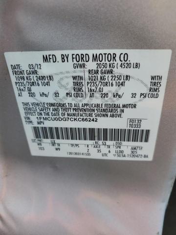 Photo 10 from auction – 2012 FORD ESCAPE XLT with VIN 1FMCU0DG7CKC66242