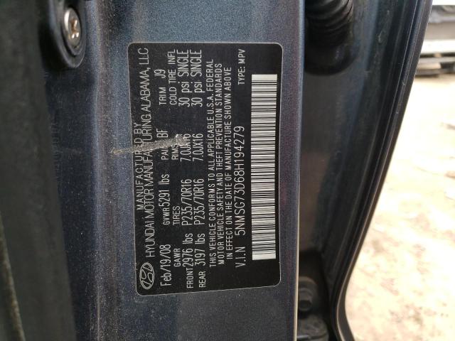 Photo 10 from auction – 2008 HYUNDAI SANTA FE G with VIN 5NMSG73D68H194279