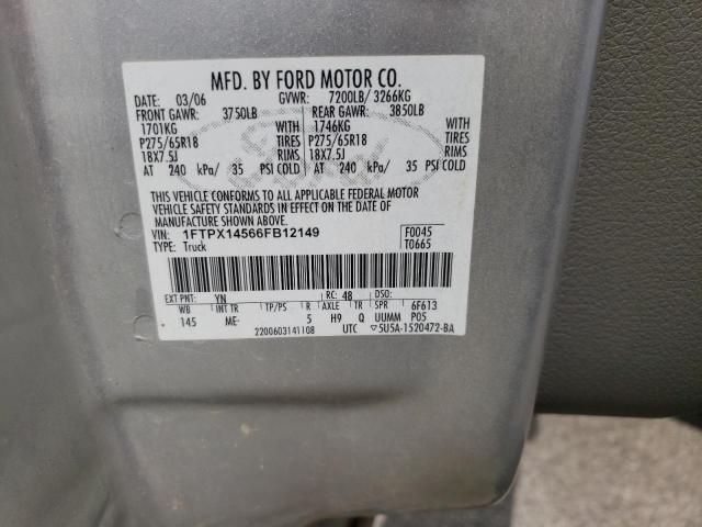 Photo 10 from auction – 2006 FORD F150 with VIN 1FTPX14566FB12149