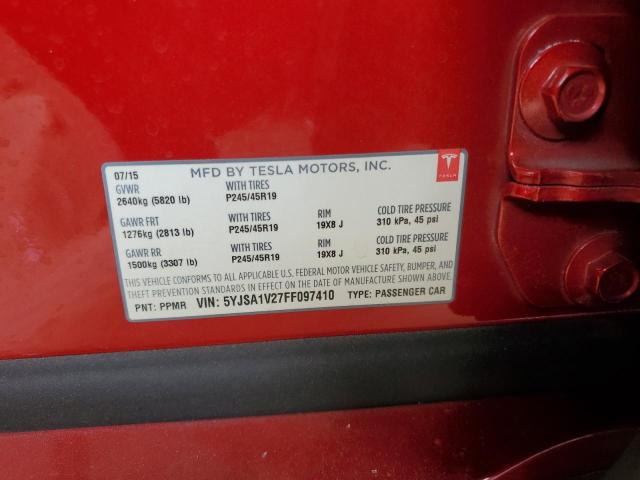 Photo 10 from auction – 2015 TESLA MODEL S 90 with VIN 5YJSA1V27FF097410