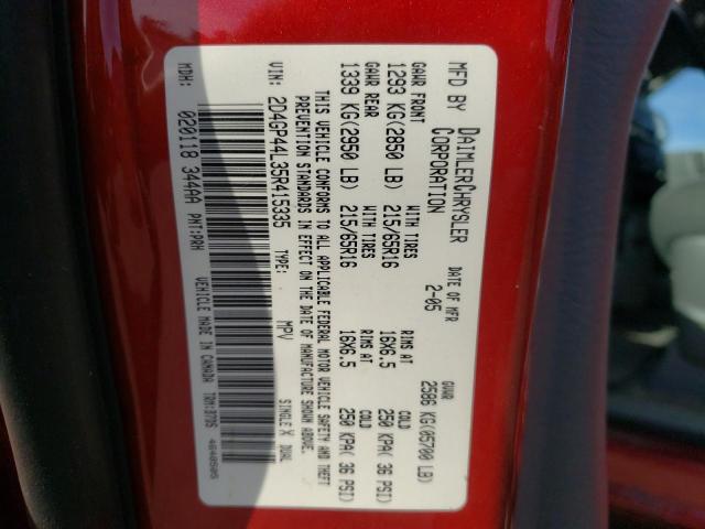 Photo 10 from auction – 2005 DODGE GRAND CARA with VIN 2D4GP44L35R415335