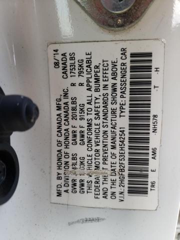 Photo 10 from auction – 2014 HONDA CIVIC LX with VIN 2HGFB2F53EH542541