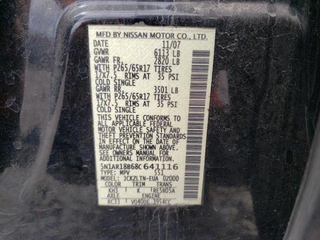 Photo 10 from auction – 2008 NISSAN PATHFINDER with VIN 5N1AR18B68C641116