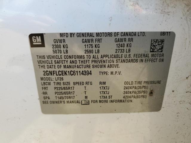 Photo 10 from auction – 2012 CHEVROLET EQUINOX LS with VIN 2GNFLCEK1C6114394