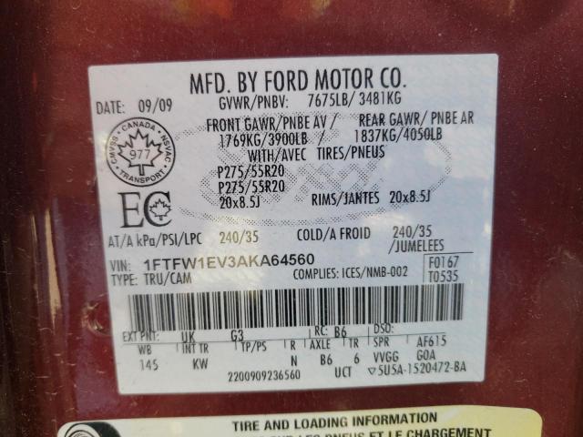 Photo 10 from auction – 2010 FORD F150 SUPER with VIN 1FTFW1EV3AKA64560