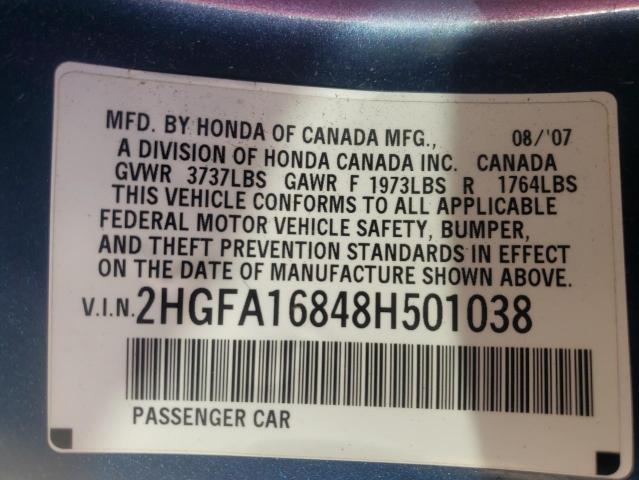 Photo 10 from auction – 2008 HONDA CIVIC EX with VIN 2HGFA16848H501038