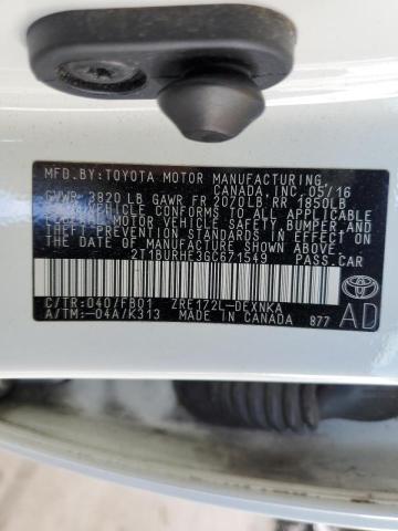 Photo 10 from auction – 2016 TOYOTA COROLLA L with VIN 2T1BURHE3GC671549