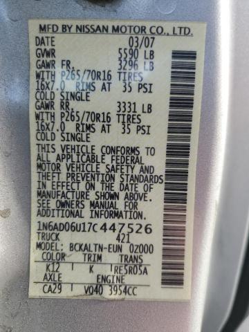 Photo 10 from auction – 2007 NISSAN FRONTIER K with VIN 1N6AD06U17C447526