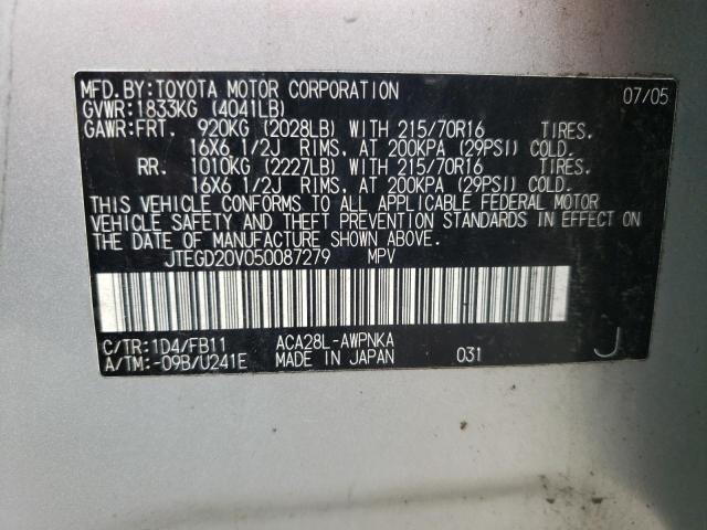 Photo 10 from auction – 2005 TOYOTA RAV4 with VIN JTEGD20V050087279