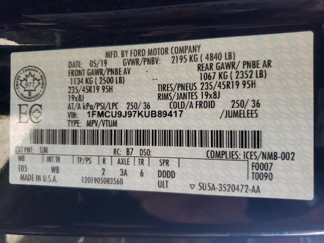 Photo 10 from auction – 2019 FORD ESCAPE TIT with VIN 1FMCU9J97KUB89417