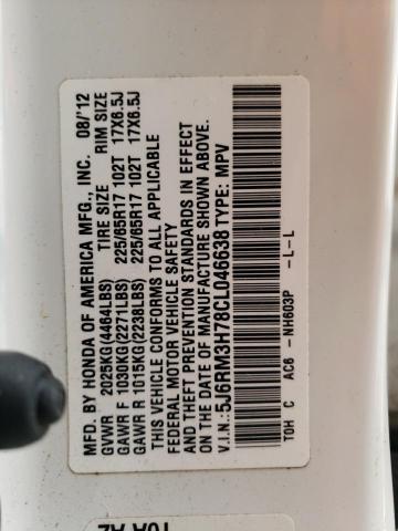 Photo 10 from auction – 2012 HONDA CR-V EXL with VIN 5J6RM3H78CL046638