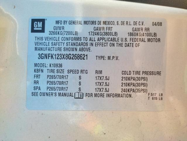 Photo 10 from auction – 2008 CHEVROLET AVALANCHE with VIN 3GNFK123X8G268621