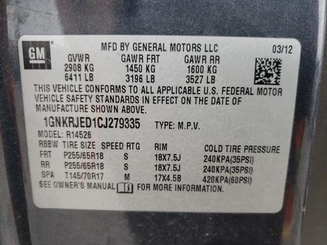 Photo 10 from auction – 2012 CHEVROLET TRAVERSE L with VIN 1GNKRJED1CJ279335