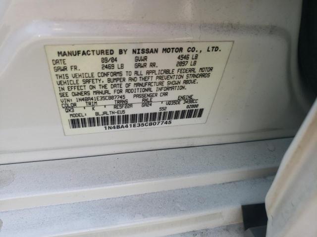 Photo 10 from auction – 2005 NISSAN MAXIMA SE with VIN 1N4BA41E35C807745