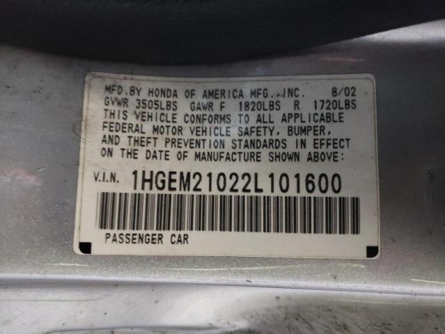 Photo 10 from auction – 2002 HONDA CIVIC EX with VIN 1HGEM21022L101600