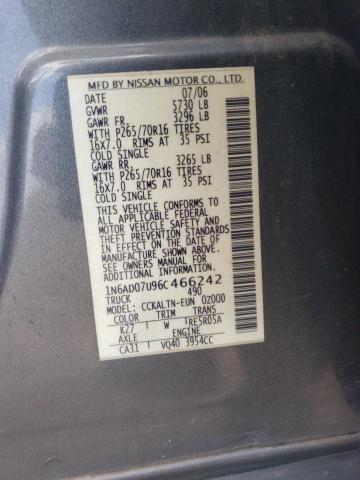 Photo 10 from auction – 2006 NISSAN FRONTIER C with VIN 1N6AD07U96C466242