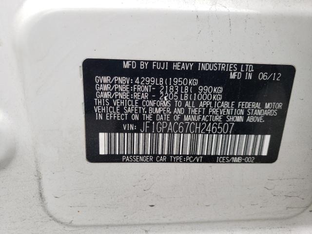 Photo 10 from auction – 2012 SUBARU IMPREZA PR with VIN JF1GPAC67CH246507