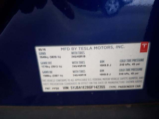 Photo 10 from auction – 2016 TESLA MODEL S with VIN 5YJSA1E28GF142355