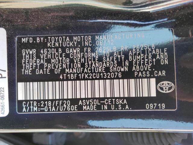Photo 10 from auction – 2012 TOYOTA CAMRY BASE with VIN 4T1BF1FK2CU132076