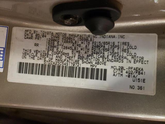 Photo 10 from auction – 2004 TOYOTA SIENNA CE with VIN 5TDZA23C54S170721
