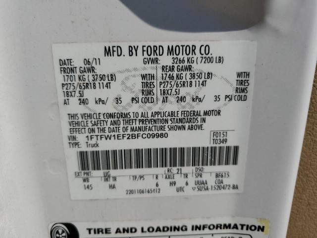 Photo 10 from auction – 2011 FORD F150 SUPER with VIN 1FTFW1EF2BFC09980
