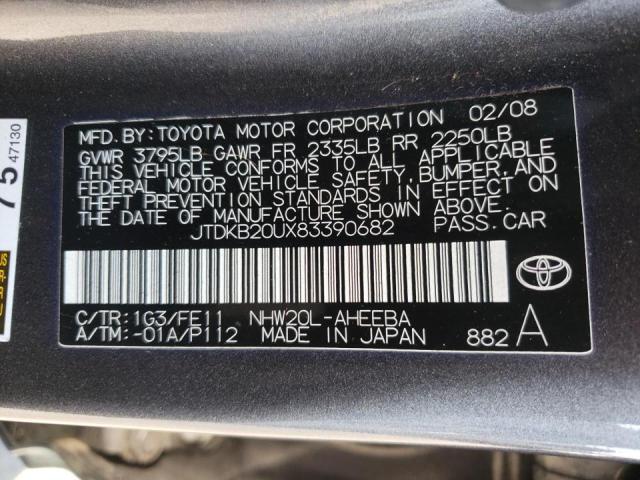 Photo 10 from auction – 2008 TOYOTA PRIUS with VIN JTDKB20UX83390682